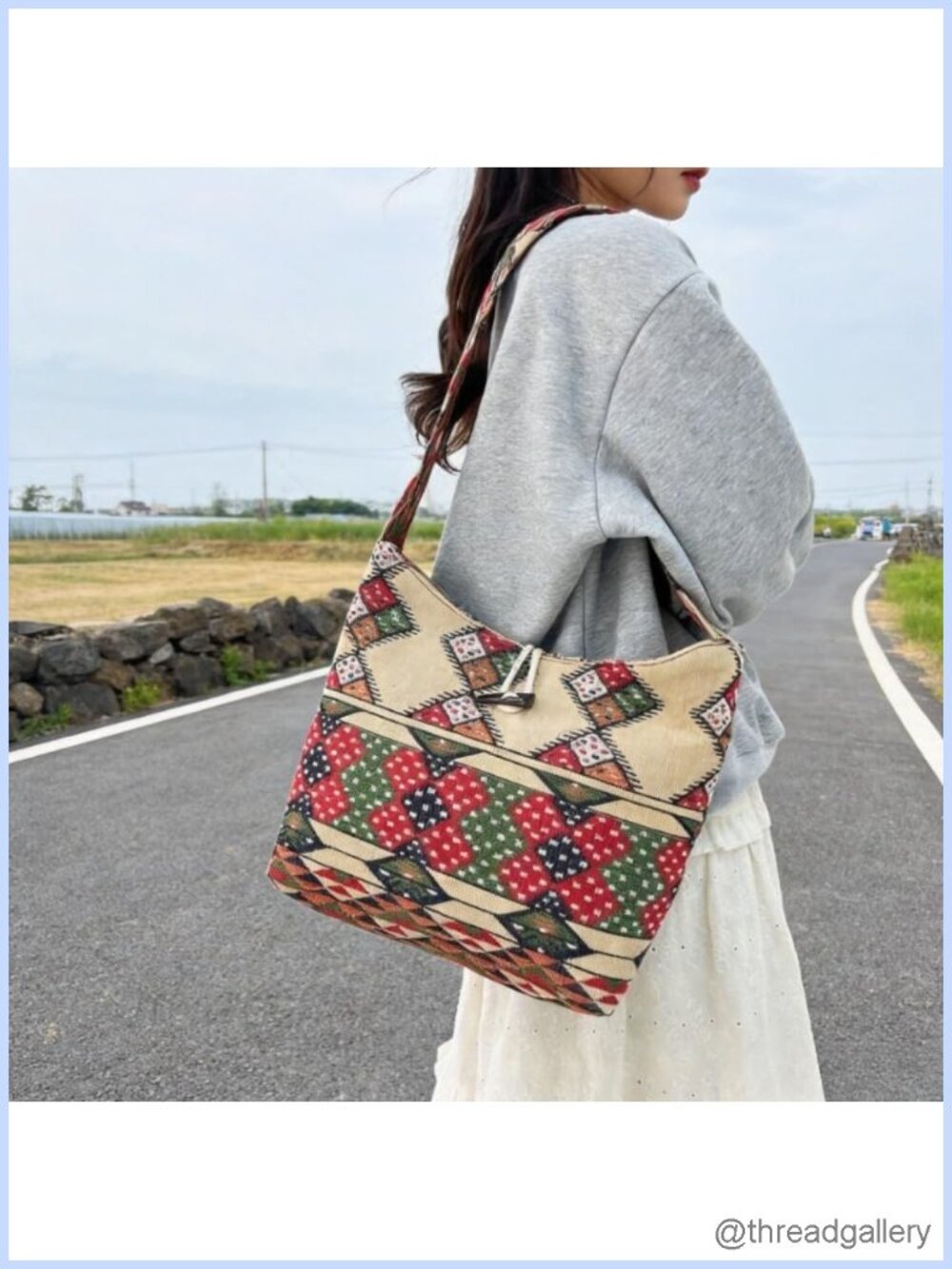 Ethnic Embroidered Saddle Crossbody Bag Casual Shoulder Purse